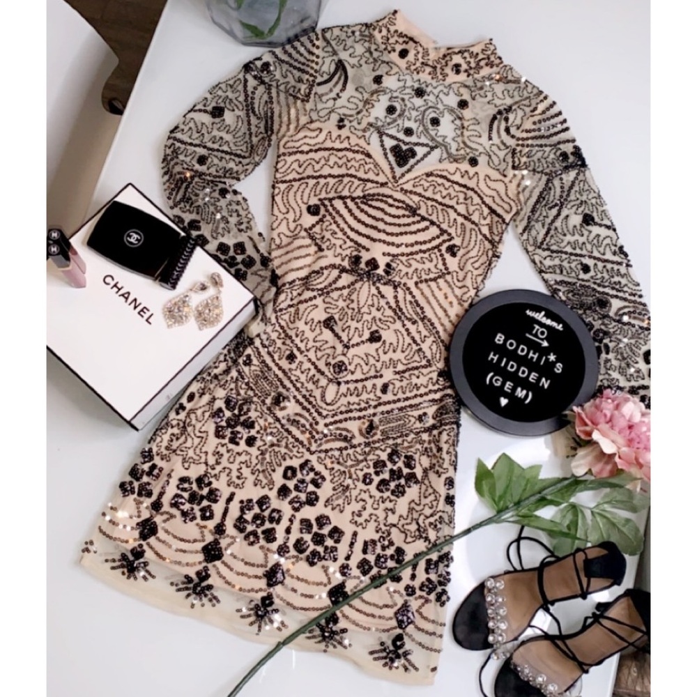 Nude Sequined Mesh Dress